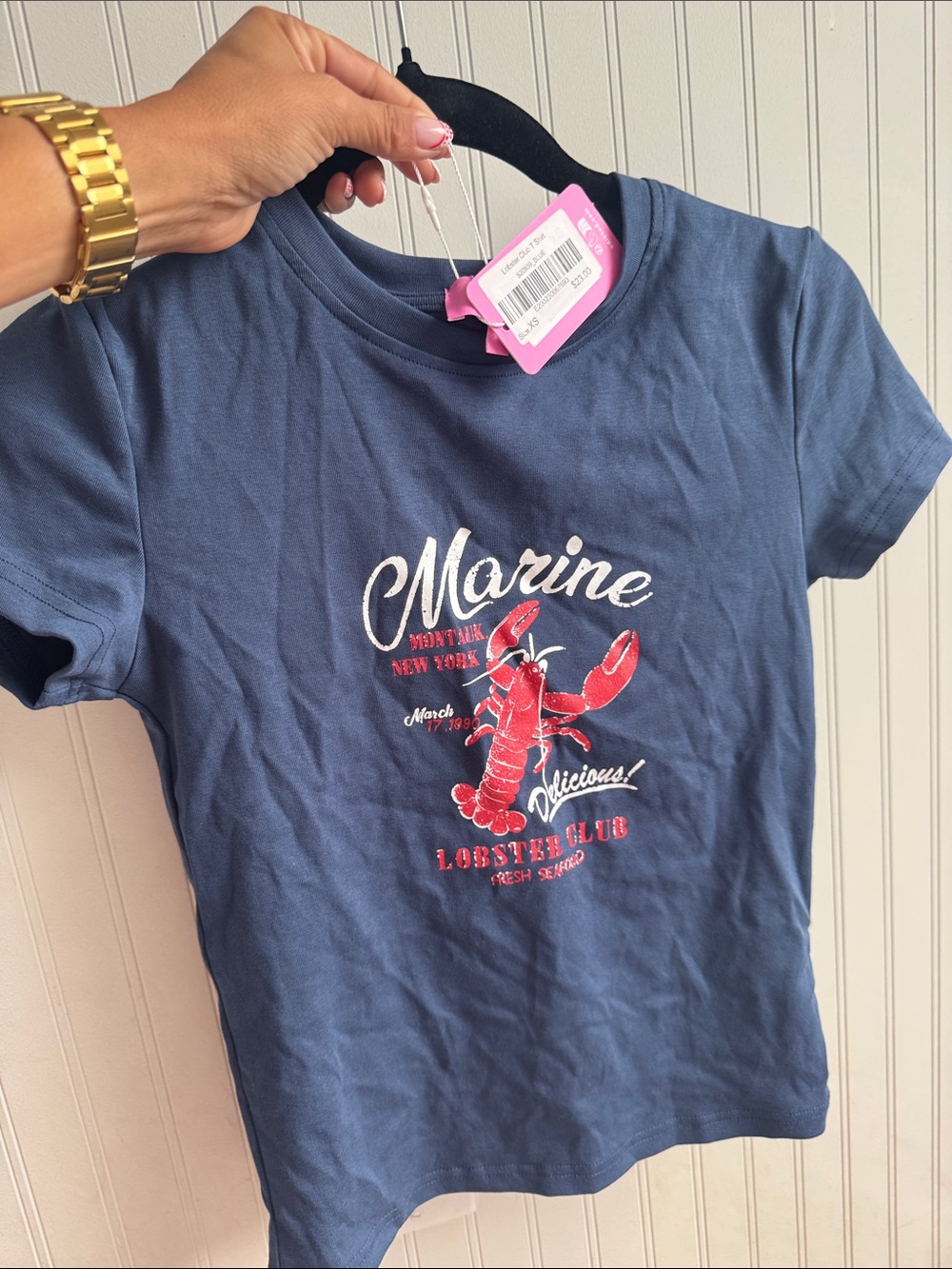 NWT EDIKTED Short Sleeve Graphic Tee - Blue with Lobster Print